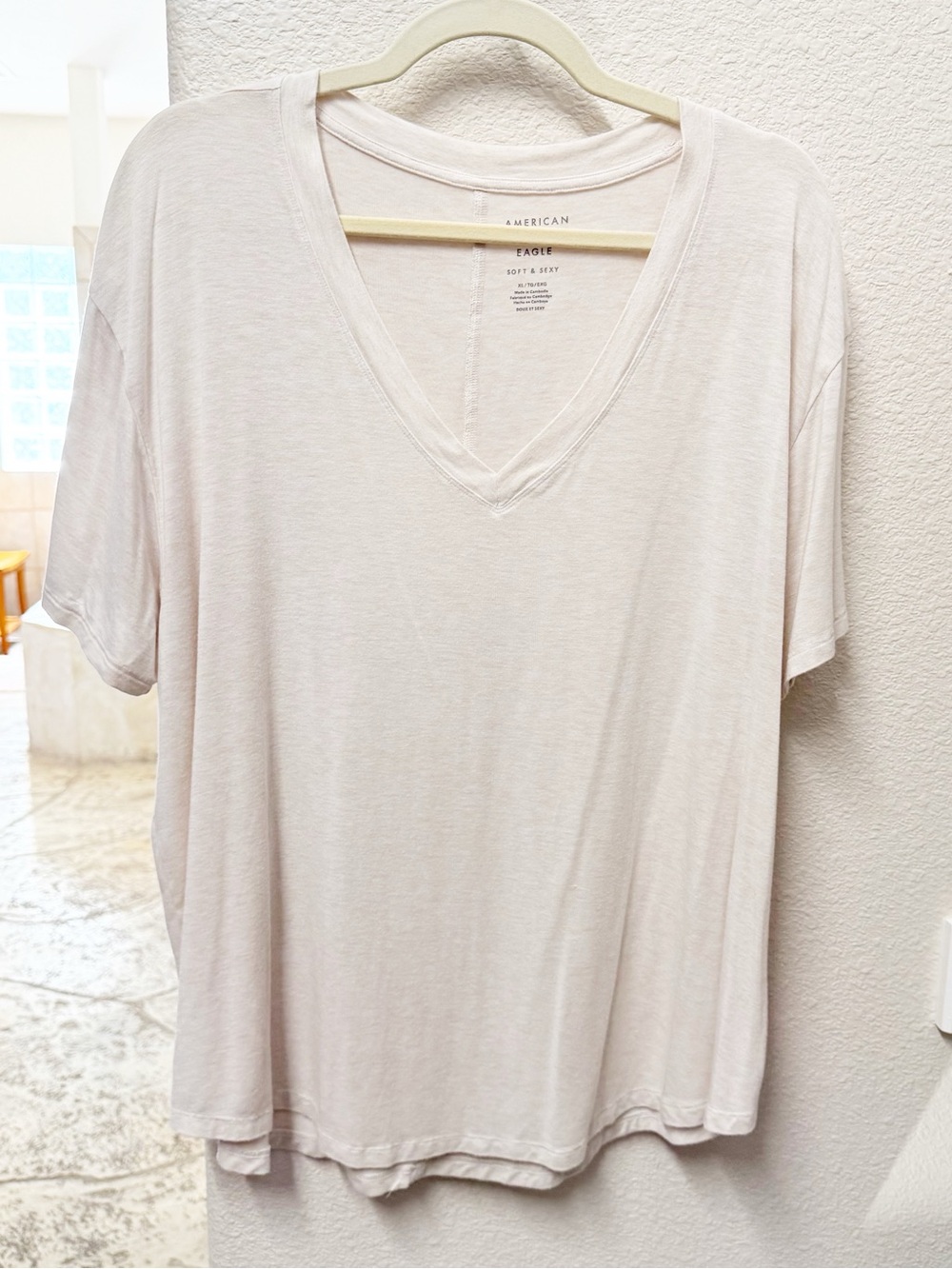 American Eagle Outfitters Soft & Sexy V-Neck Tee Oatmeal Heather XL